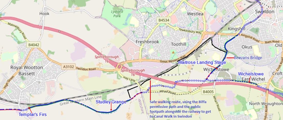 RWB Swindon walking route via rly path